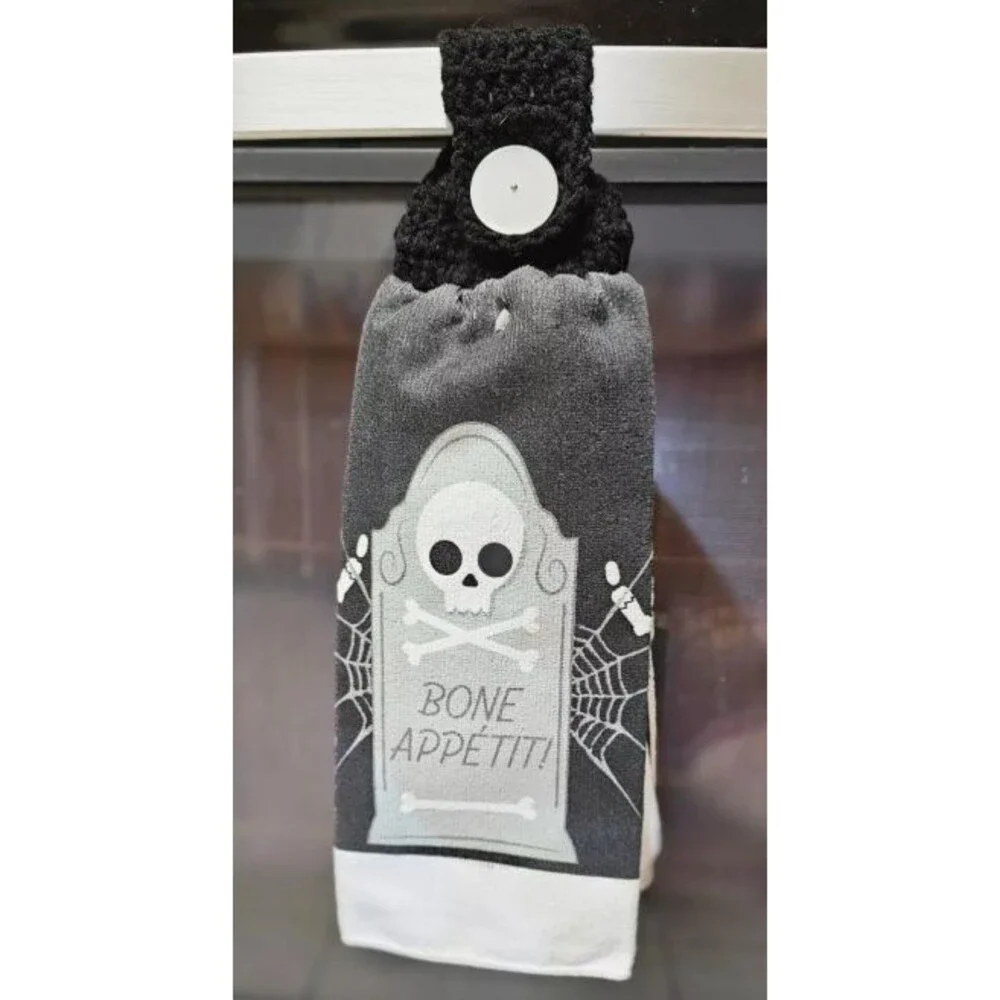 Halloween Crocheted Hanging Kitchen Hand Full Towel Tombstone Skull Microfiber